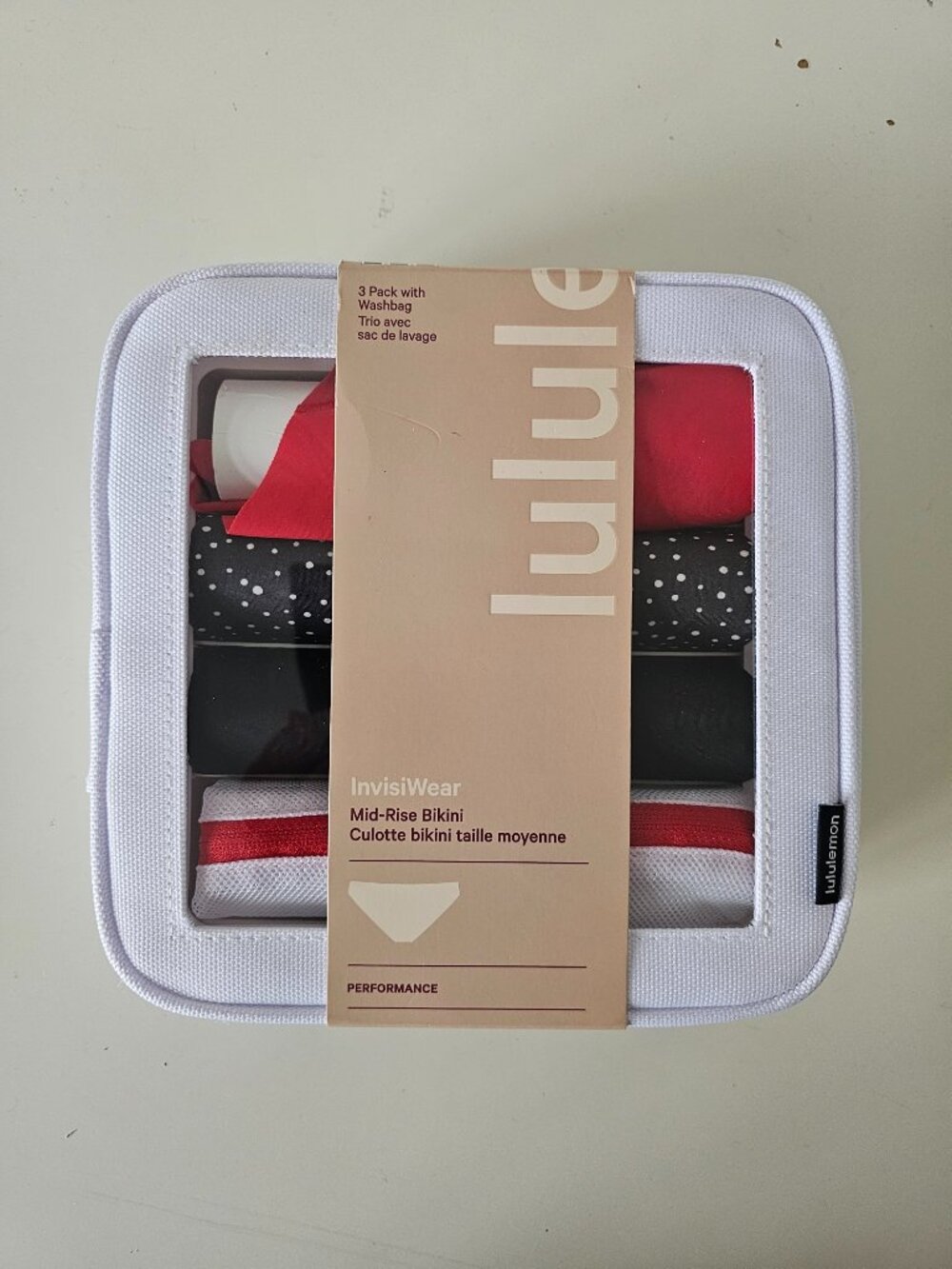 NWT LULULEMON Black Dot Pink InvisiWear MR Bikini 3 Pack XS, Washbag & Case Rare